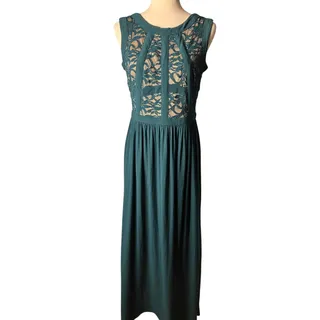Photo of Morgan & Co Teal Floral Lace Sleeveless Formal Maxi Dress Size 11/12