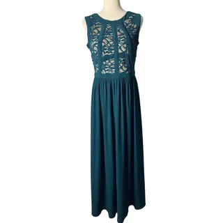 Photo of Morgan & Co Teal Floral Lace Sleeveless Formal Maxi Dress Size 11/12