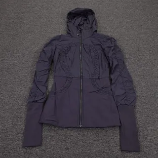 Photo of Lululemon Dance Studio Jacket Womens 4 Purple Hooded Full Zip Thumbholes Ruched