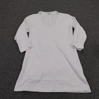 Photo of James Perse Shirt Womens 2 White Longline Tunic 3/4 Sleeve Raglan Pocket Top