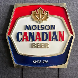 Photo of Molson Canadian Beer Sign Vintage 3-D Molded Plastic Bar Sign Hexagon - 1980s