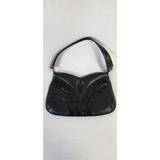 Photo of Vintage De Luxe Black Leather Shoulder Bag Butterfly Motif