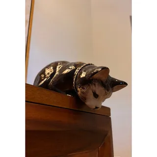 Photo of Rare Vintage 1990s Hand-Painted Pottery Cat Shelf Sitter