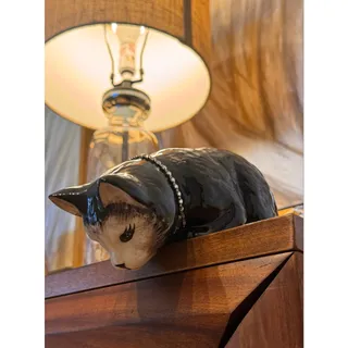 Photo of Rare Vintage 1990s Hand-Painted Pottery Cat Shelf Sitter