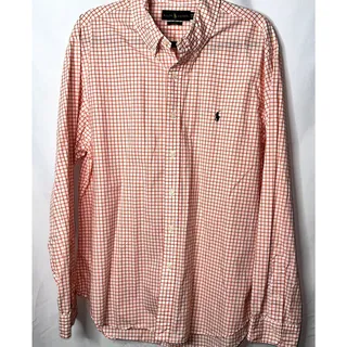 Photo of Ralph Lauren Mens Size XXL Slim Fit Orange White Check Long Sleeve Button up