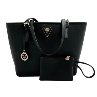 Photo of Valentino Orlandi Tote Bag Women Large Black Saffiano Faux Leather Gold Logo