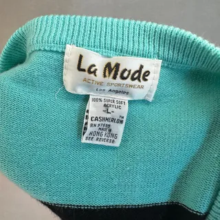 Photo of VTG 80s La Mode River Oaks Golf Club V-Neck Striped Sweater L