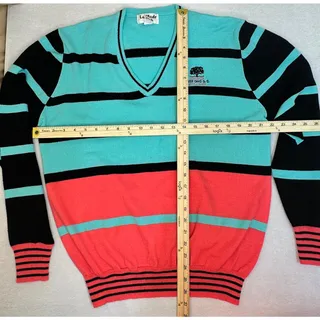 Photo of VTG 80s La Mode River Oaks Golf Club V-Neck Striped Sweater L