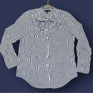 Photo of Banana Republic Elsie Ruffle Flutter Sleeve Blue White Stripe Blouse M