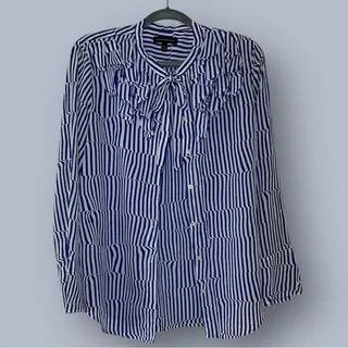 Photo of Banana Republic Elsie Ruffle Flutter Sleeve Blue White Stripe Blouse M