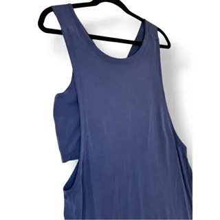 Photo of Donna Karan Racerback Midi Shift Dress Navy Blue Built In Bandeau M