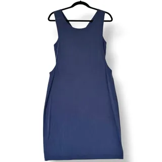 Photo of Donna Karan Racerback Midi Shift Dress Navy Blue Built In Bandeau M