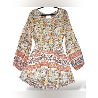 Photo of Free People Boho Paisley Mini Dress Cut Out Back Long Sleeve Orange M