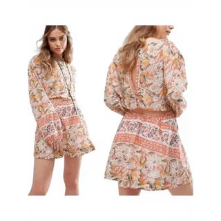 Photo of Free People Boho Paisley Mini Dress Cut Out Back Long Sleeve Orange M