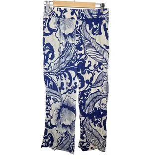 Photo of Haute Hippie Blue White Floral Linen Blend Wide-Leg Crop Pants Size Medium NWOT