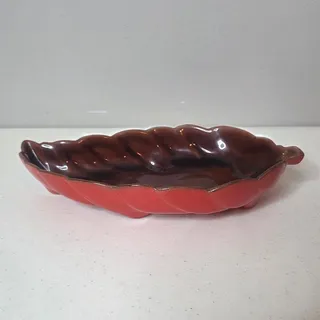 Photo of Vintage Frankohma Red/Brown 9" Leaf Shaped Dish #225