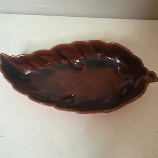 Photo of Vintage Frankohma Red/Brown 9" Leaf Shaped Dish #225