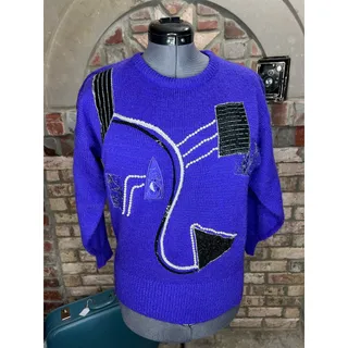 Photo of sweater vintage 1980s geometric beads purple black cream