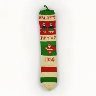 Photo of Vtg 1950 Personalized Charlotte Hand Knit Wool Christmas Stocking w/ Santa