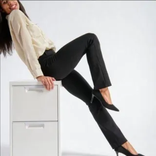Photo of Betabrand High Rise Yoga Dress Pants Black Straight Leg Size Medium Petite
