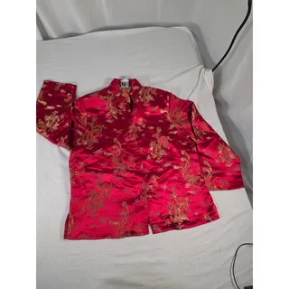 Photo of Vintage Clio Red Gold Dragon Phoenix Satin Tang Jacket M