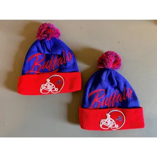 Photo of TWO Buffalo Football Adult Pom Beanies