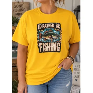 Photo of Gildan Heavy Cotton 2XL Yellow I’d Rather Be Fishing Custom Graphic T-Shirt
