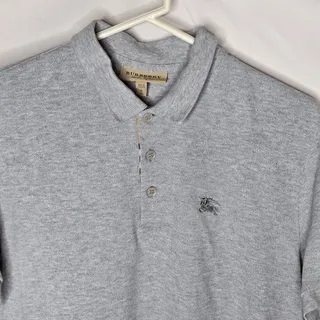 Photo of Burberry London England Polo Shirt Men's XL Gray Heather Cotton Nova Check Logo