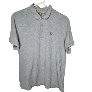 Photo of Burberry London England Polo Shirt Men's XL Gray Heather Cotton Nova Check Logo