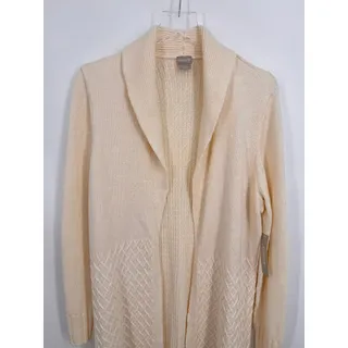 Photo of Chico's sweater womens M cardigan cable knit open front long line ecru lagenlook