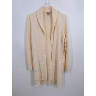 Photo of Chico's sweater womens M cardigan cable knit open front long line ecru lagenlook