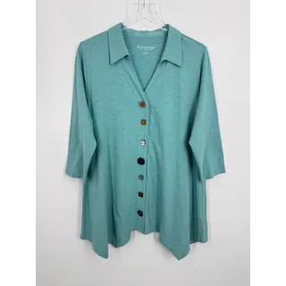 Photo of soft surroundings Danielle blouse L button up eclectic sharkbite jeweled tunic