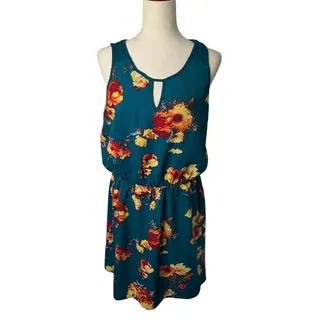 Photo of Hawthorn Teal Floral Sleeveless Blouson Dress Size Large