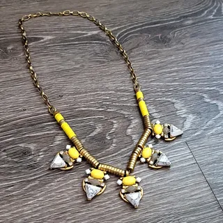 Photo of Stella and Dot Pavilion Statement Necklace Yellow Gold Tone Geometric Beaded 27"