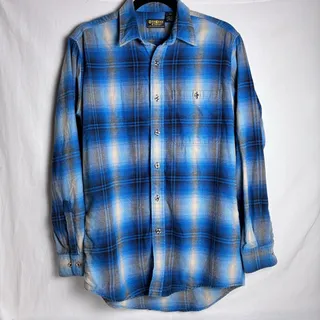 Photo of Vtg 90s OshKosh Shadow Plaid Flannel Shirt Mens MT Blue Ombre Grunge Cabincore