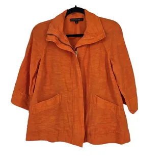 Photo of Lafayette 148 New York Orange Relaxed Fit Linen 3/4 Sleeve Full Zip Jacket Sz 2
