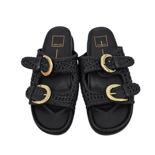 Photo of NWOT Dolce Vita Black Sensa Woven Faux Leather Double Strap Slide Sandals Sz 7.5