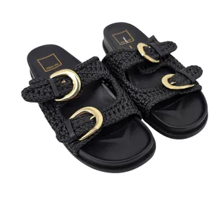 Photo of NWOT Dolce Vita Black Sensa Woven Faux Leather Double Strap Slide Sandals Sz 7.5