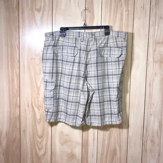 Photo of Basic Editions Mens Plaid Cargo Shorts 40 Tan Y2K Gorpcore Cotton