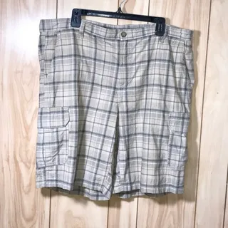 Photo of Basic Editions Mens Plaid Cargo Shorts 40 Tan Y2K Gorpcore Cotton
