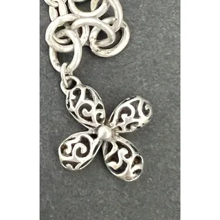 Photo of Sterling Silver Chain Bracelet w/ Floral Signed 925 TH SU Charm VTG 7.5"