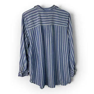 Photo of LOFT Striped Button Down Top Size L Blue White Long Sleeve Boho Coastal Nautical