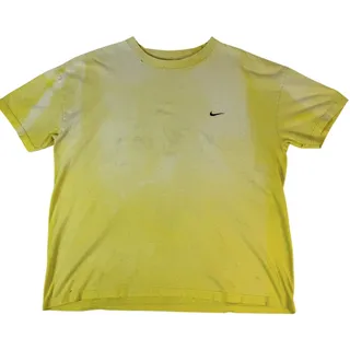 Photo of Vintage Nike Mini Swoosh Tee XL Yellow Hand Distressed Made in USA Boxy Fit