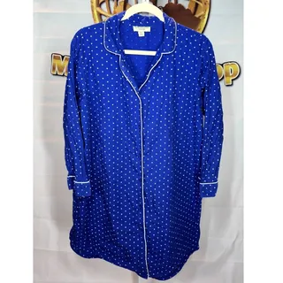 Photo of Appleseed’s Petites Blue Polka Dot Pajama Shirt Dress Size PXL