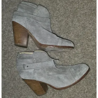 Photo of Rag & Bone Harlow Light Gray Suede Leather Booties 38 Block Heel Strappy Zip Up
