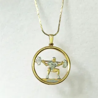 Photo of Vintage Minimalist Weightlifter Pendant Necklace | 1980s Gold Luxury Fitness