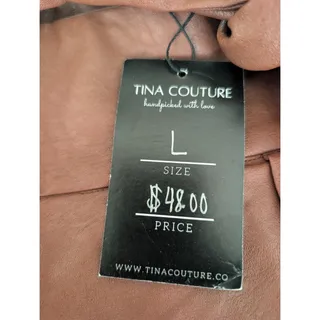 Photo of THE SANG Shorts Women L Brown Faux Leather Tie Waist High Rise Pleated Zip NEW