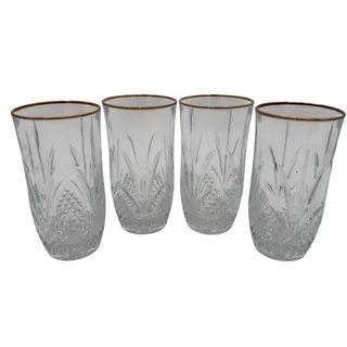 Photo of Set of 4 Salzburg Gold Highball Glasses by Cristal de Flandre 5.5"