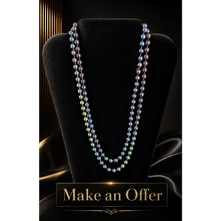Photo of Vintage Park Lane 48" Iridescent Glass Pearl Long Strand Necklace NOS