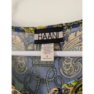 Photo of Haani Women Dress 3/4 Sleeve Blue, Green Gold Paisley Size Small